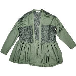 Paper + Tee Green Floral Lace Panels Open Front Cardigan Size 2X Plus